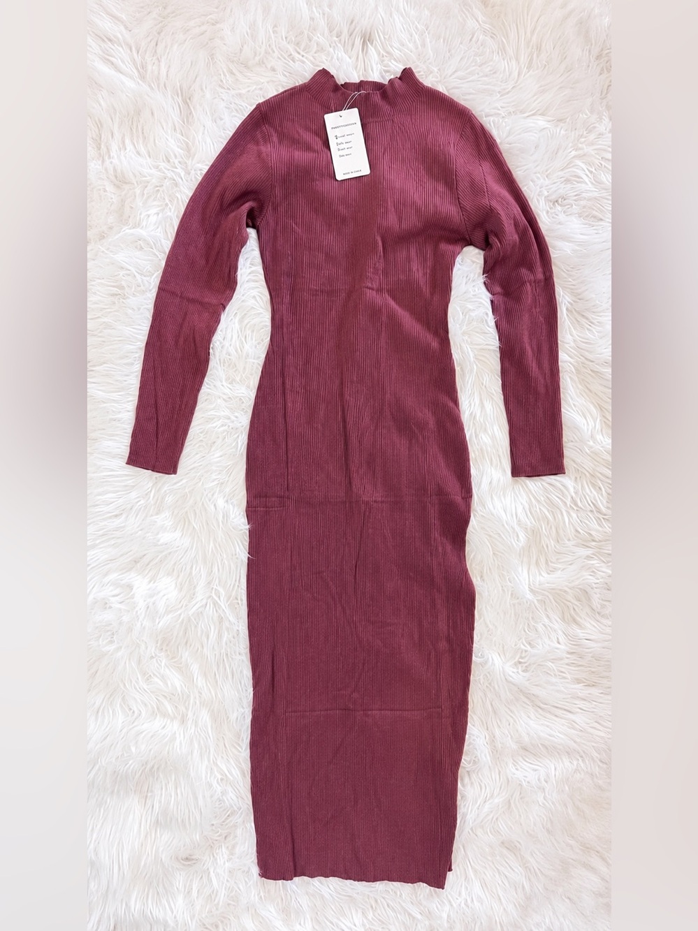 ZESICA Ribbed Knit Midi Sweater Dress Mauve Pink Side Slit Mock Neck NWT Small - Picture 9 of 11